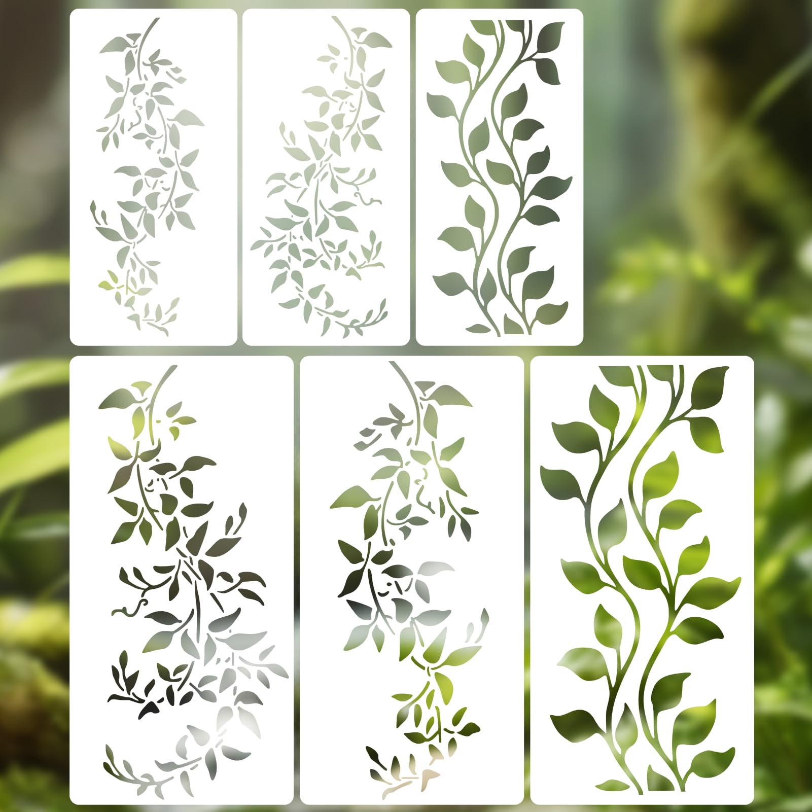 6Pcs Large Botanical Vine Stencils – 16” & 12”Reusable Leaf Branch Templates for Painting on Wood, Wall, Furniture, Canvas, Cards, and Crafts