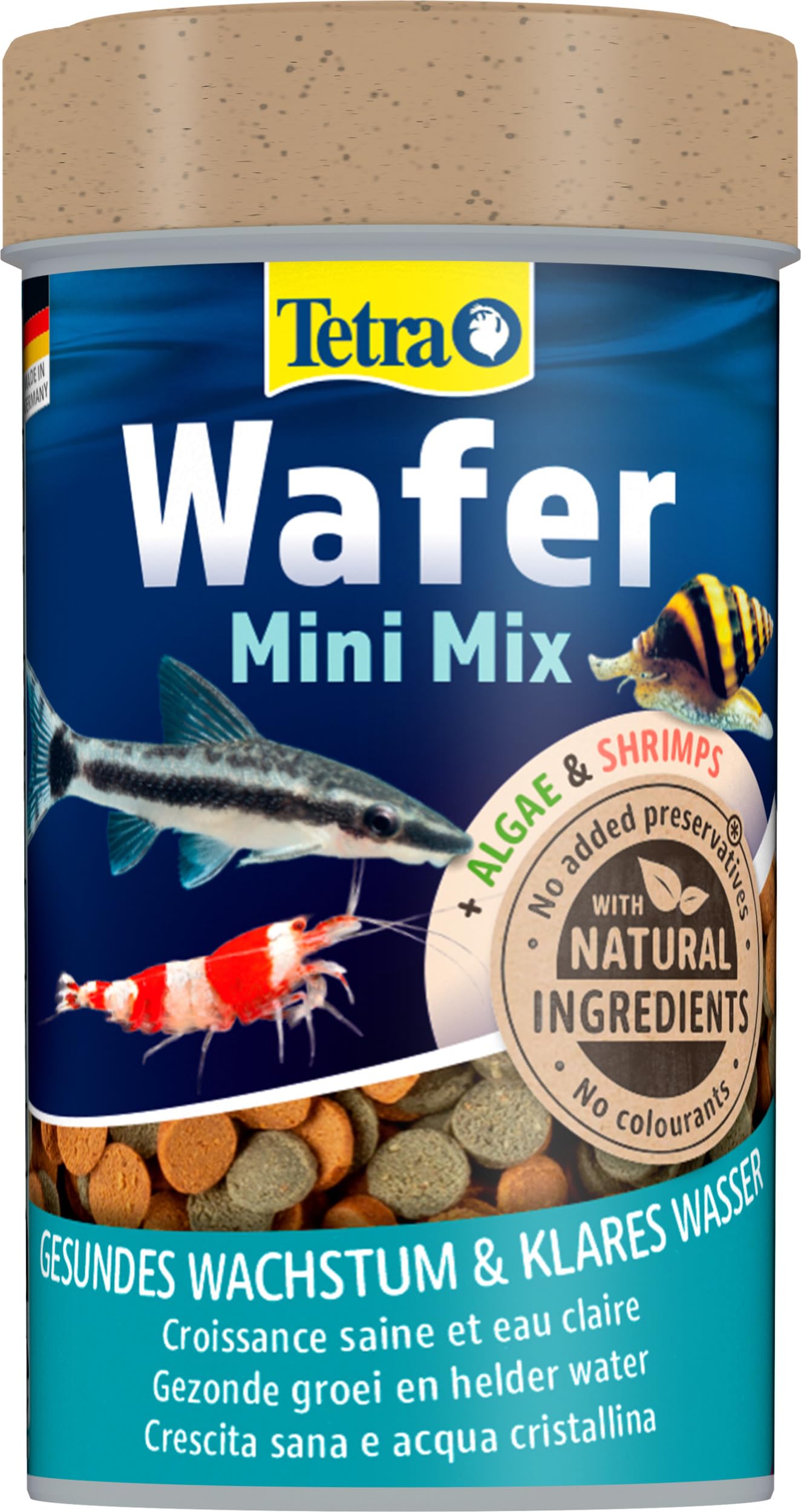 Tetra Wafer Mini Mix - Fischfutter für kleine Bodenfische (z. B. Welse) und Krustentiere, für gesundes Wachstum und Vitalität, 100 ml Dose