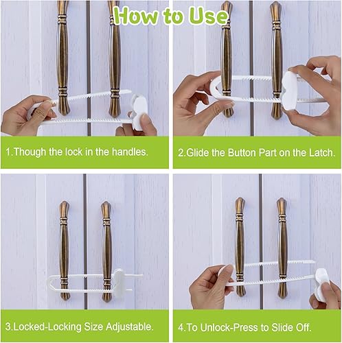 Miniatura 4 de Cerraduras de gabinete para bebés, 6 cerraduras ajustables en forma de U para armario, cocina, baño, cajón, nevera, puertas de armario, pomos y