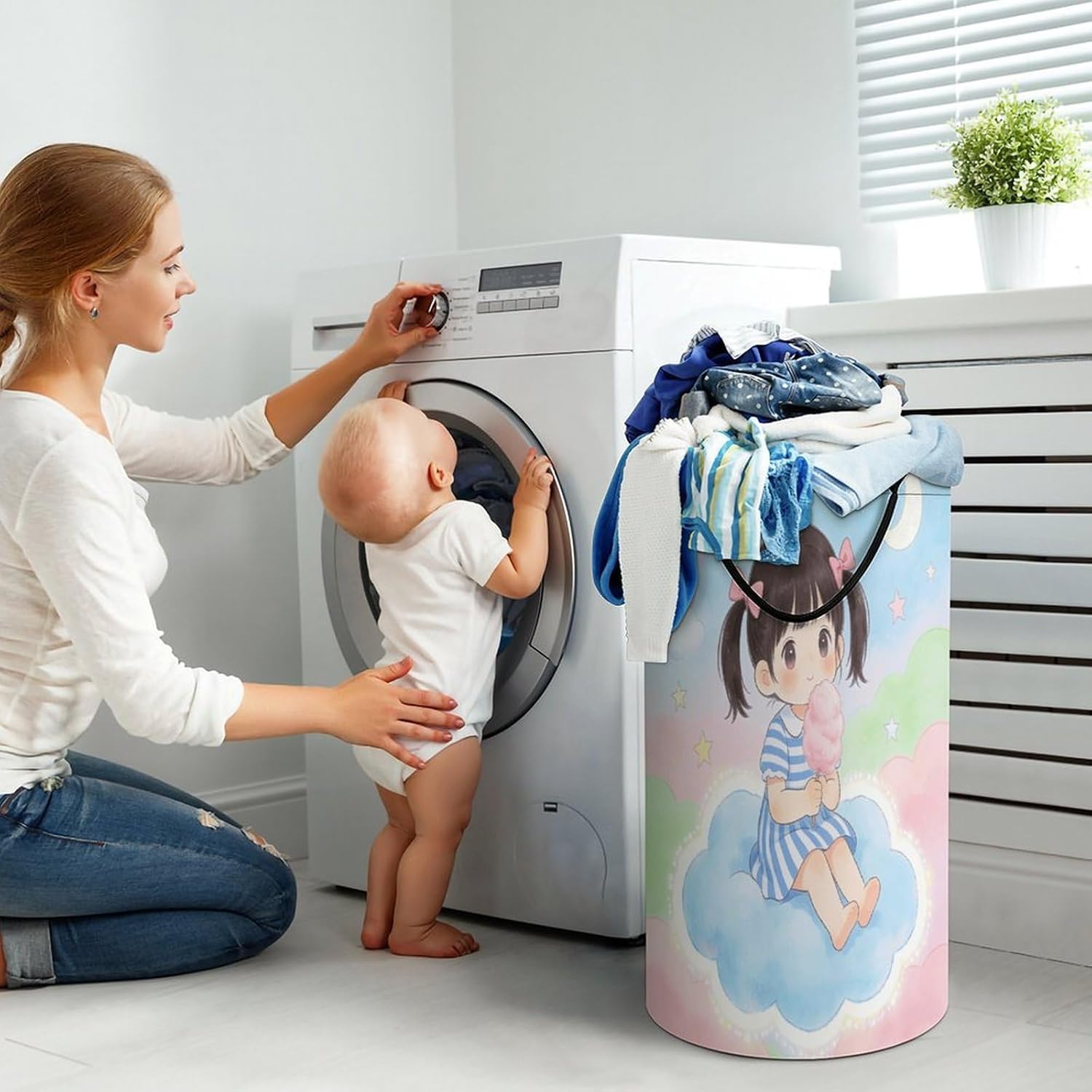 Girlish Heart Laundry Hamper Fashion Dirty Laundry Hamper Portable Laundry Hampers with Handles Lightweight Large Clothes Storage Basket for Bedroom Bathroom