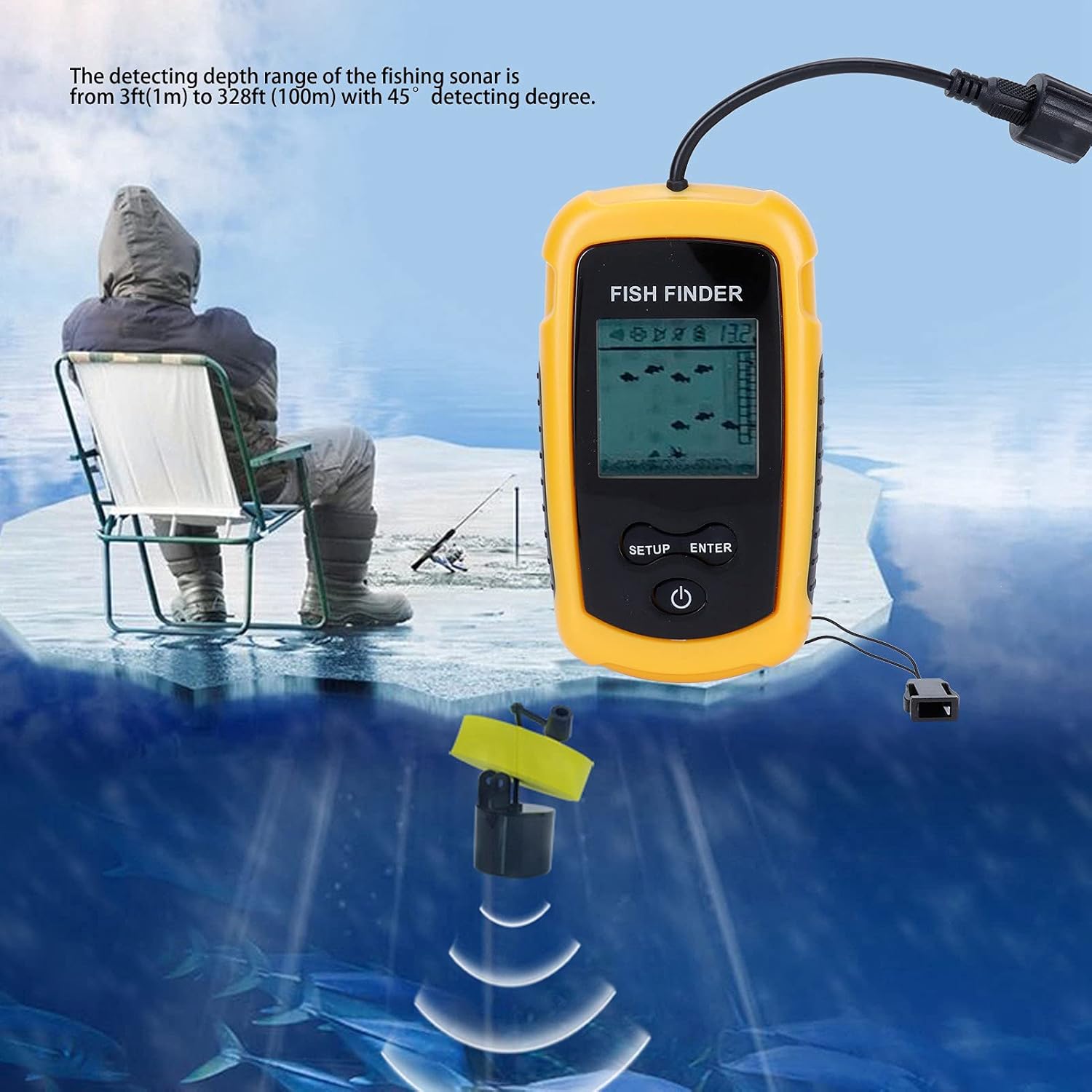 Topyond Kayak Fish Finder, Portable Castable Sonar Depth Finder, Easy-to-Use Alarm Sensor, for Ice Fishing and Boat Fishing, Fishing Gear Kayak Accessories