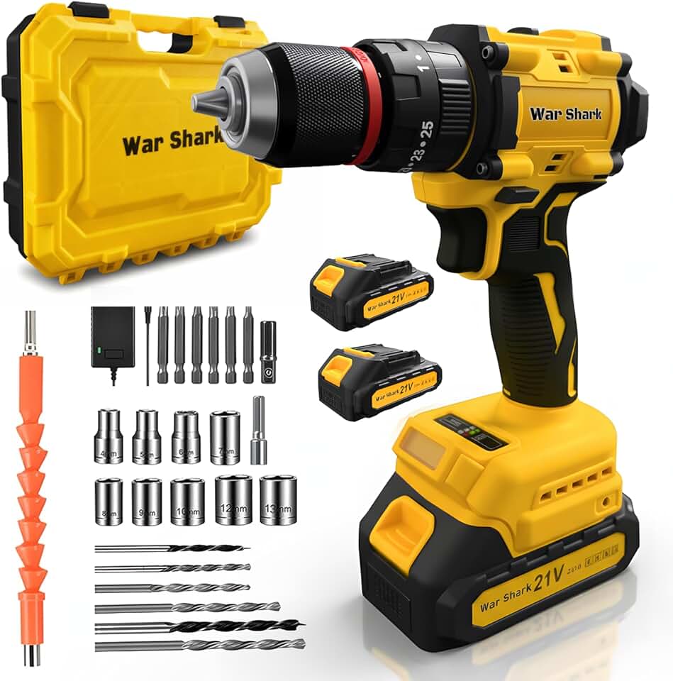 Furadeira e Parafusadeira 21V, Kit Profissional com 2 Baterias Recarregáveis Bivolt, Conjunto com Brocas e Acessórios