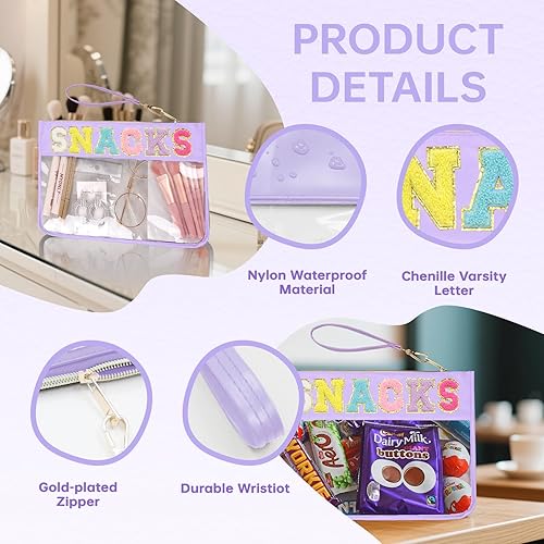 Miniatura 9 de Burskit Bolsa de felpilla transparente con cremallera para viaje, bolsa de maquillaje de parches preparatorios, bolsa de maquillaje de nailon para