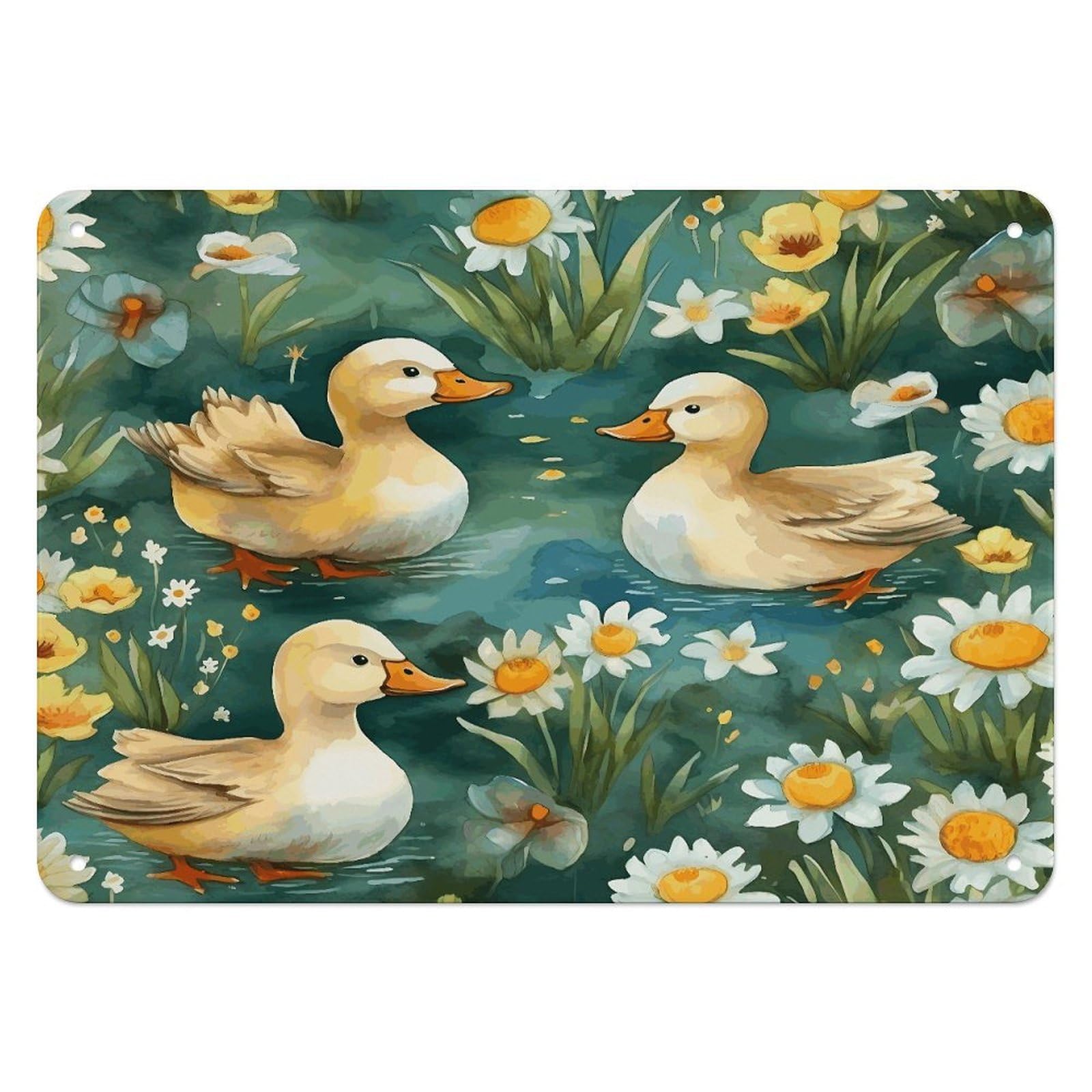 Btcowzrv Style Hand Drawn Duck Metal Sign, 5.5" X 7.9" Tin Wall Decor, Wall Art Plaques For Home Wedding Decor Room Living Room Decoration