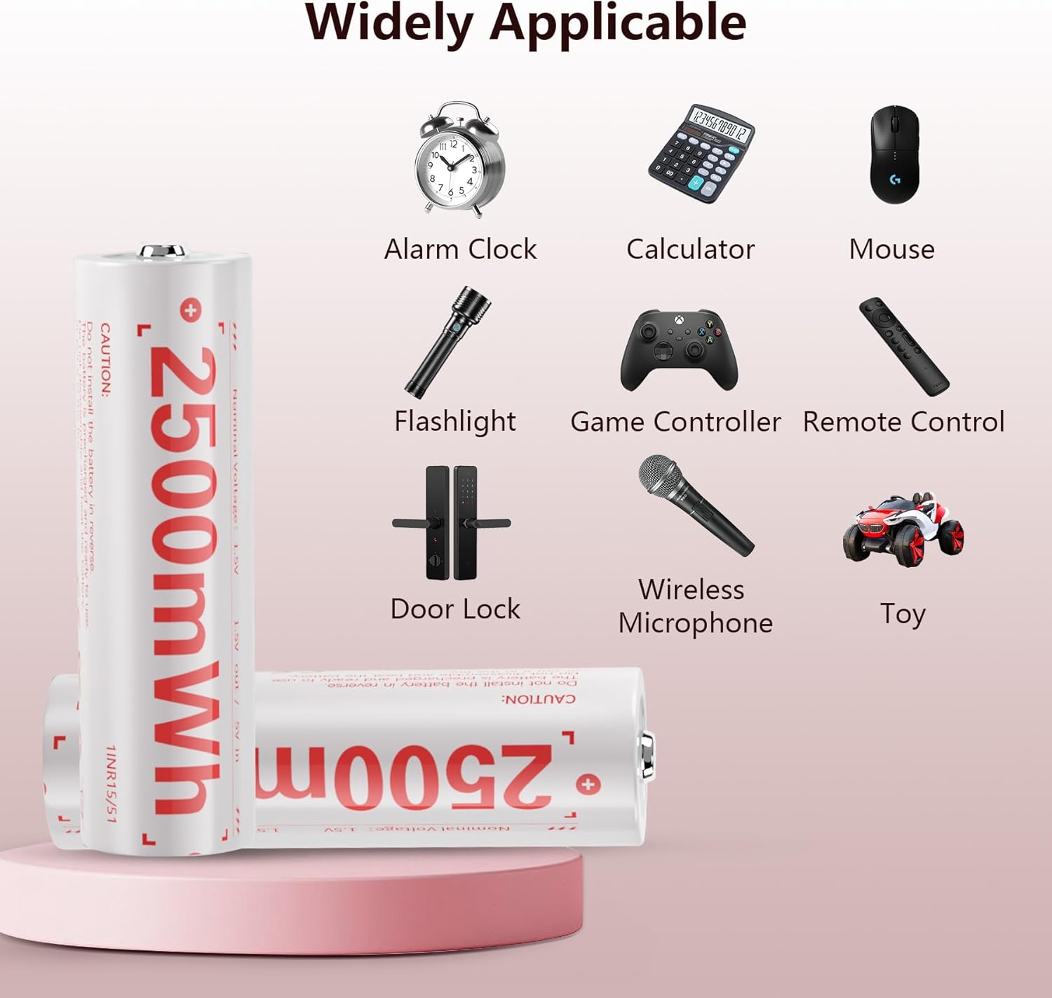 Rechargeable aa Batteries, 2500mWh Lithium aa Rechargeable Batteries with 8AA+4 Slot Charger, Double a Battery 2000 Cycles, 1.5V Constant Voltage Output, Low Self Discharge - Image 5