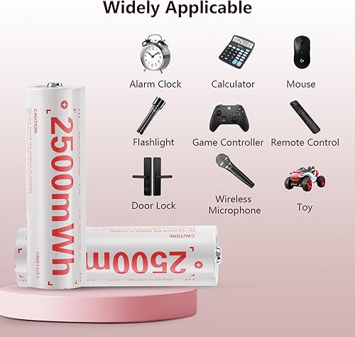 Miniatura 5 de Baterías recargables AA, baterías recargables AA de litio de 2500 mWh con cargador de 8 AA+4 ranuras, doble batería de 2000 ciclos, salida de