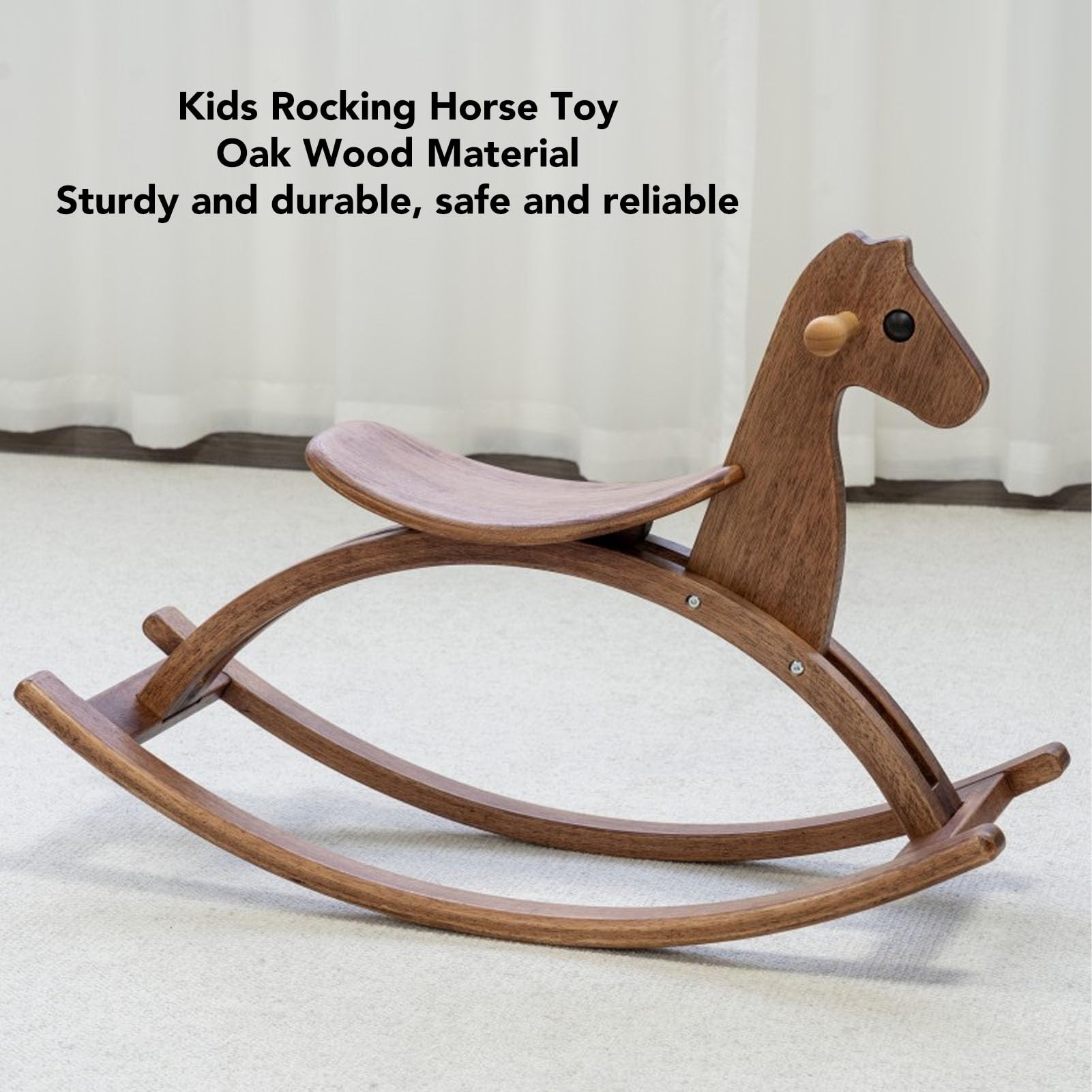 Caballo Mecedora, Paseo de Madera en Silla de Caballo Mecedora de Juguete para Interacción de Entretenimiento Diario (Color Madera de Nogal)