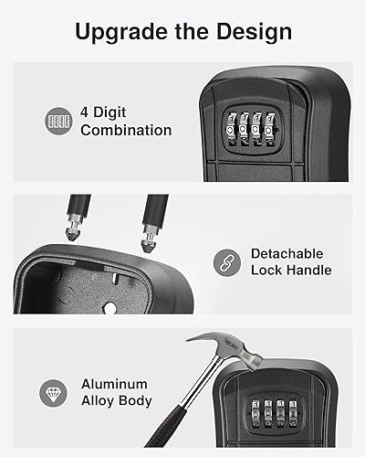 Miniatura 60 de Puroma Caja de cerradura de llave, caja de seguridad portátil de combinación para montar en la pared, caja de almacenamiento de llaves para llaves