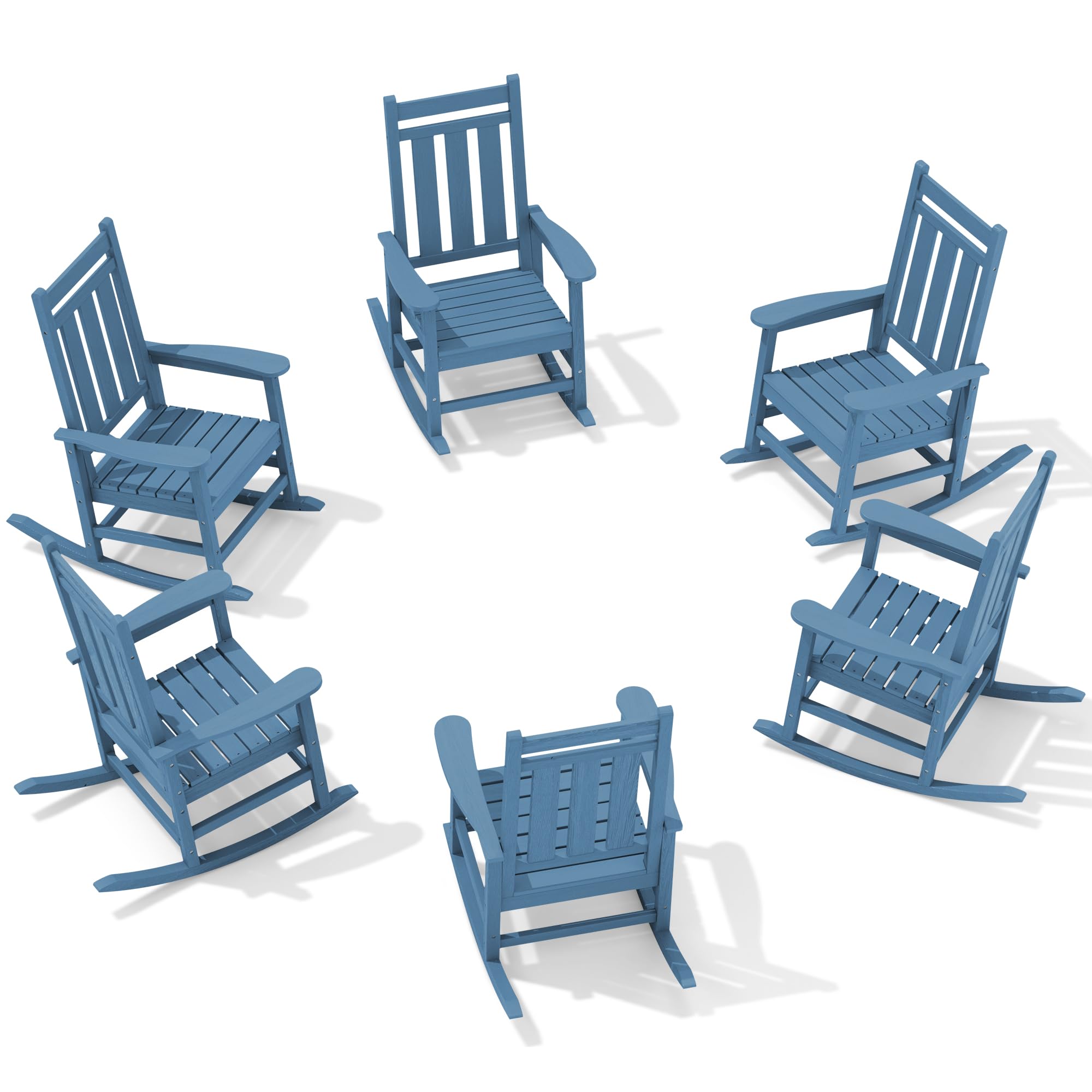KINGYES Oversized Outdoor Rocking Chair Set of 6, HDPE Patio Rockers, Blue