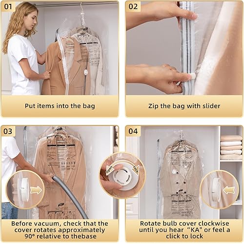 Miniatura 9 de TAILI Bolsas colgantes de almacenamiento al vacío, bolsas para ahorrar espacio para ropa, 4 paquetes de 53 x 27.6 pulgadas, bolsa de almacenamiento