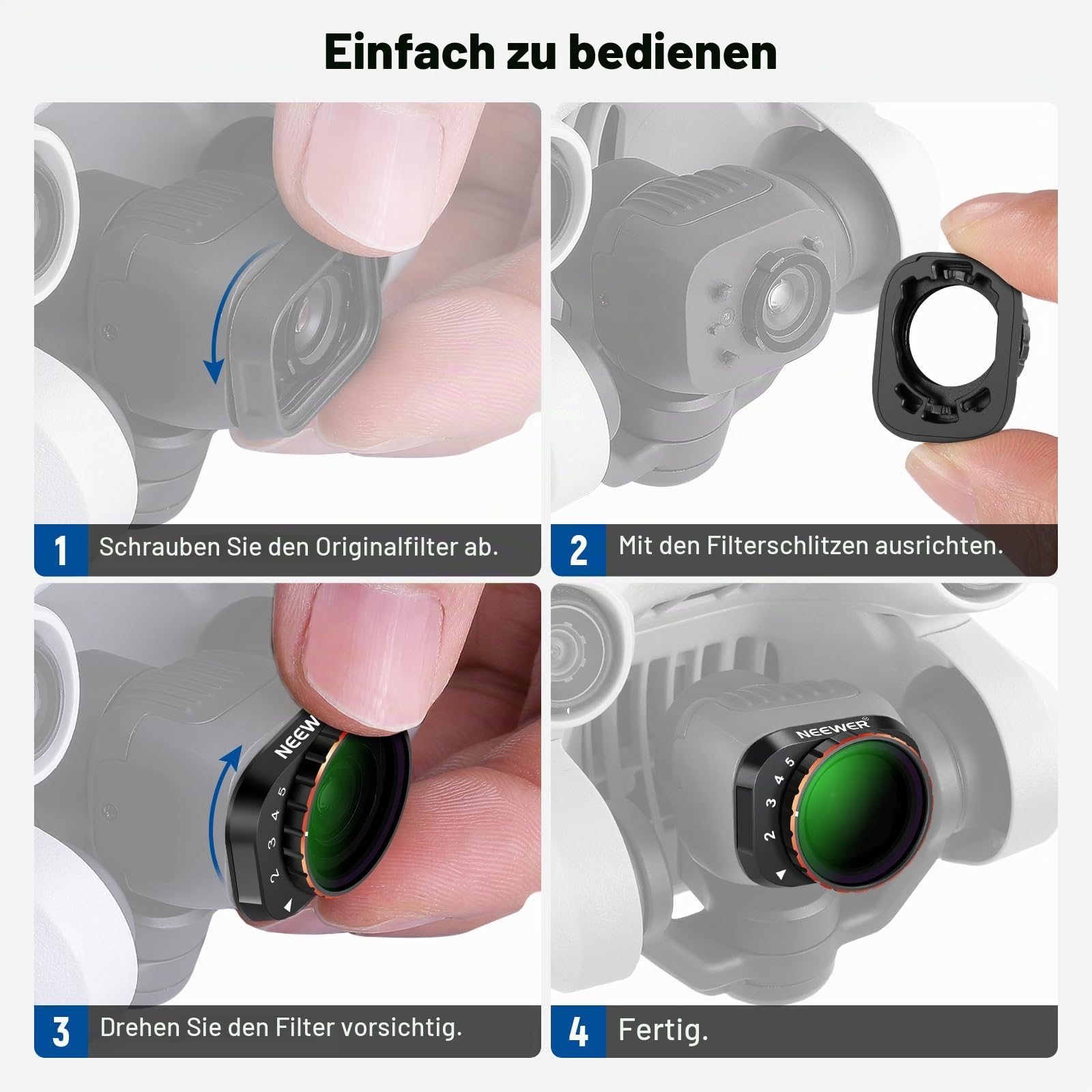 NEEWER Variables ND Filter Set, kompatibel mit DJI Mini 3 / Mini 3 Pro, ND2-32 + ND64-512, mehrfach beschichtete HD Objektive für Drohnenkameras, Zubehör für Luftaufnahmen und Videografie