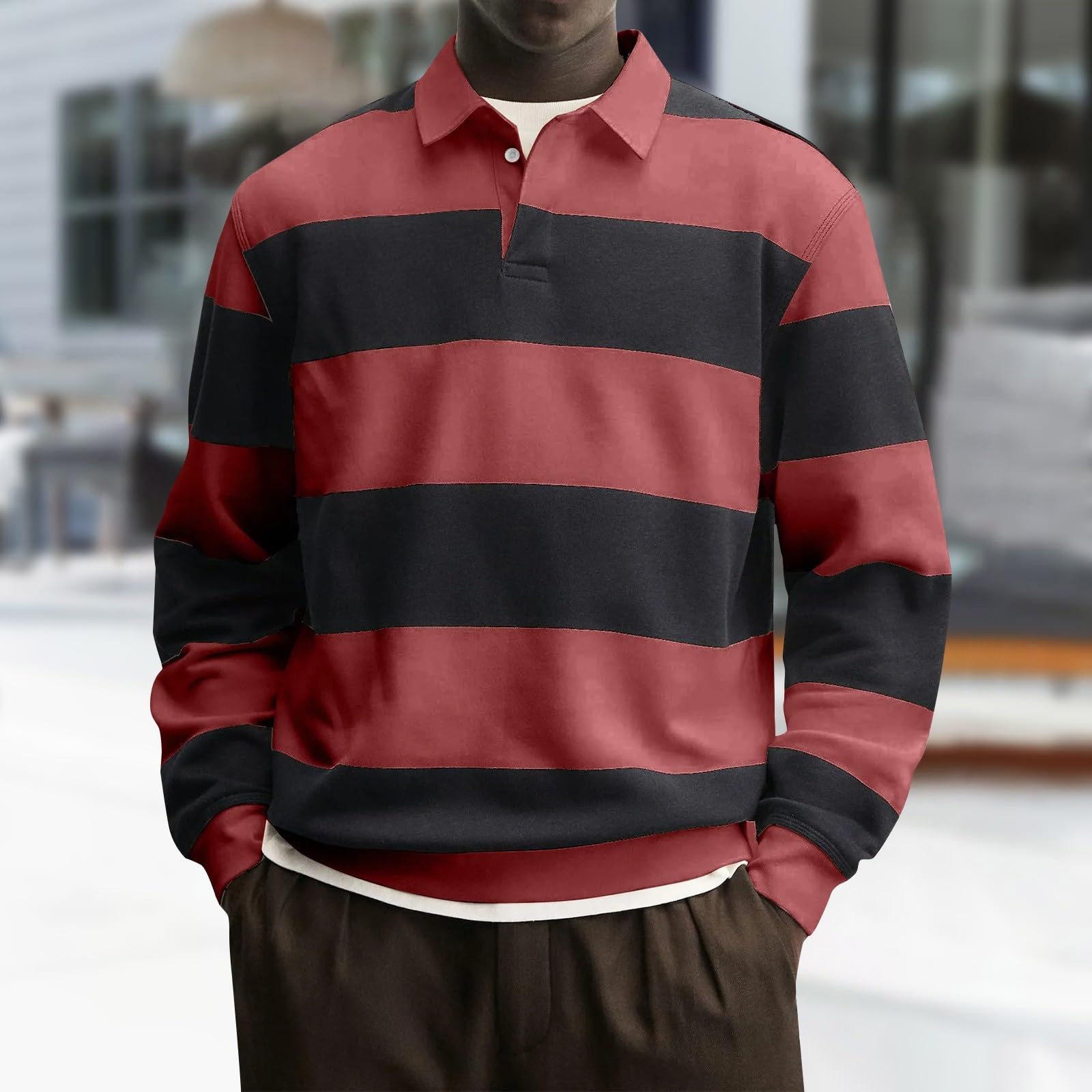 Polohemd für Herren, langärmelig, atmungsaktiv, Arbeitspolo-Shirt, lässig, Button-Down-Golf, Tennis, T-Shirt