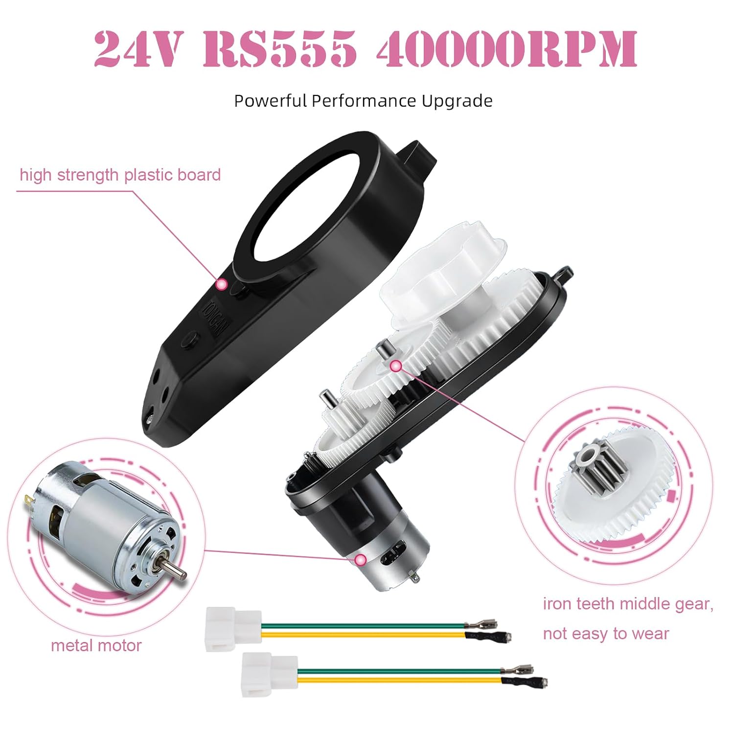24V Motor Gearbox Replacement for Ride On Toys 2 PCS RS555 High Speed 40000RPM Upgrade Kit Powered Wheels Drive Engine for Power Wheels Kids Electric Cars image 5
