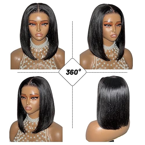 Miniatura 3 de SUPERNOVA Ready To Go Pelucas de cabello humano sin pegamento prearrancado sin pegamento recto Bob peluca de cabello humano mejorado, sin pegamento,