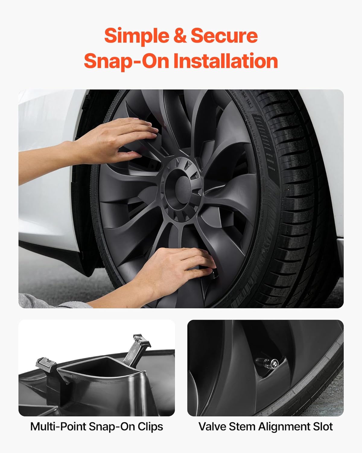 VEVOR Hubcaps Wheel Covers for 2017-2023 Tesla Model 3, 18 Inch Set of 4 Wheel Rim Cover Hubcaps OEM Style Replacement, R18 Size Snap On Car Hub Caps, Premium 10-Spoke ABS Tire Rim Caps, Matte Black