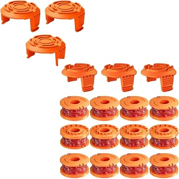 Eventronic 18 Pack WA0010 Replacement Trimmer Line Spool Compatible with WORX, 120ft .065 inch, Compatible with WORX String Trimmers (12 Line spools+6 Cap)