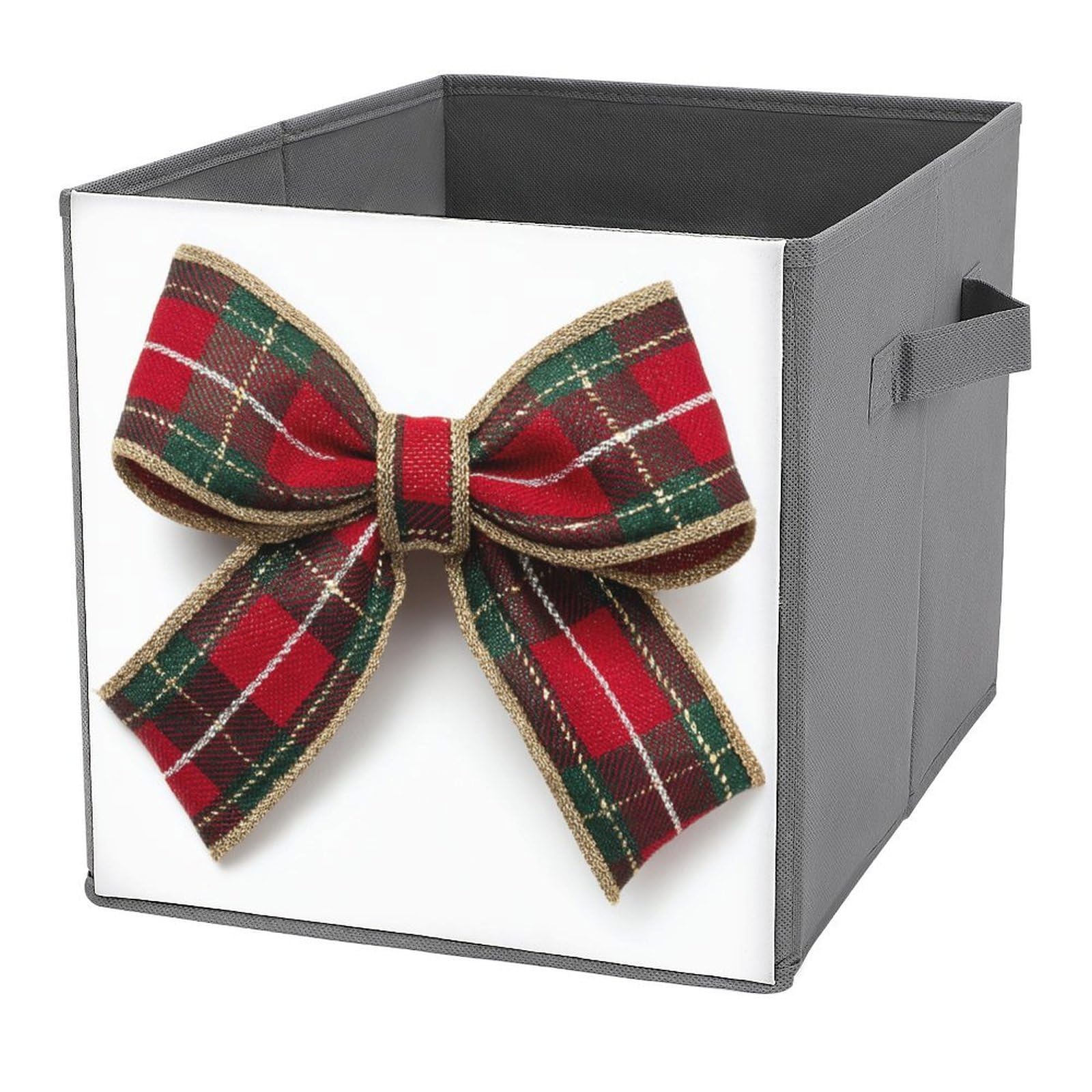 Jubonexis Single Elegant Christmas Bow Cube Storage Bins Storage Cubes Foldable Decorative Fabric Storage Baskets Home Organizers with Handles for Shelves,Closet, 27x27 CM