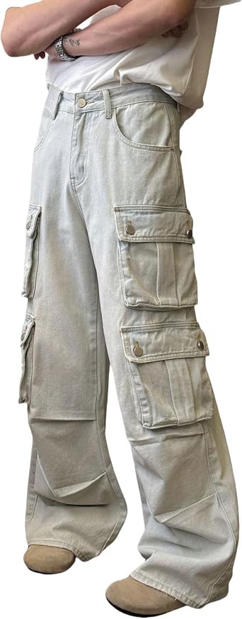 Men Baggy Pants Y2k Straight Leg Cargo Jeans Low Rise Denim Pants Goth Cargo Pants Grunge Streetwear