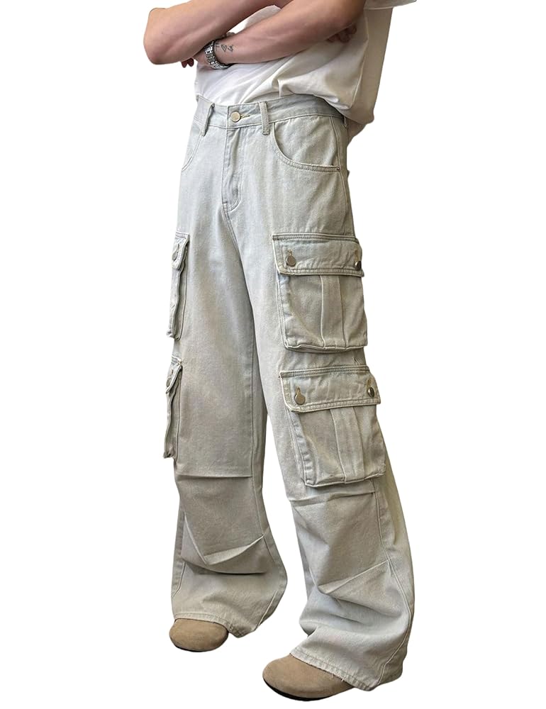 Amazon.com: Men Baggy Pants Y2k Straight Leg Cargo Jeans Low