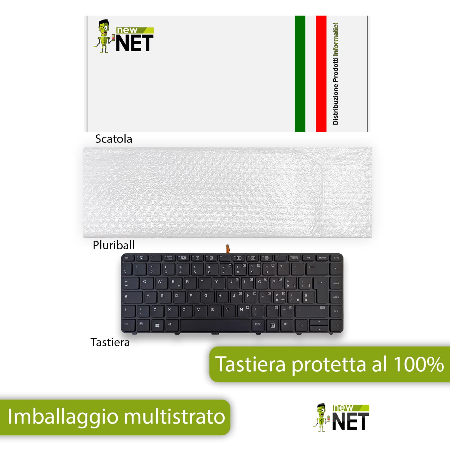 new net - Tastiera Compatibile con Notebook HP ProBook 11 G1 430 G3 430 G4 440 G3 440 G4 640 G2 640 G3 645 G2 645 G3 [Frame Nero - Retroilluminata - Layout ITA]