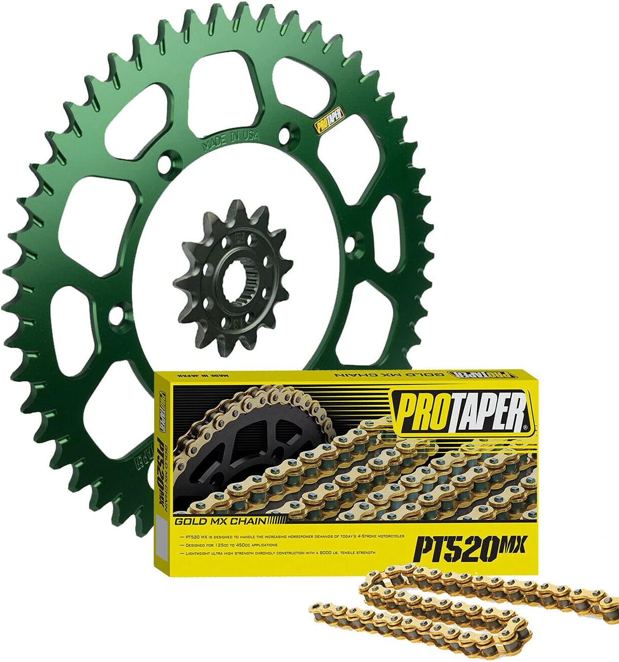 Pro Taper Front & Rear Sprockets & PT520MX Chain Kit - Compatible with 2006-2018 Kawasaki KX250F, 2019-on KX250