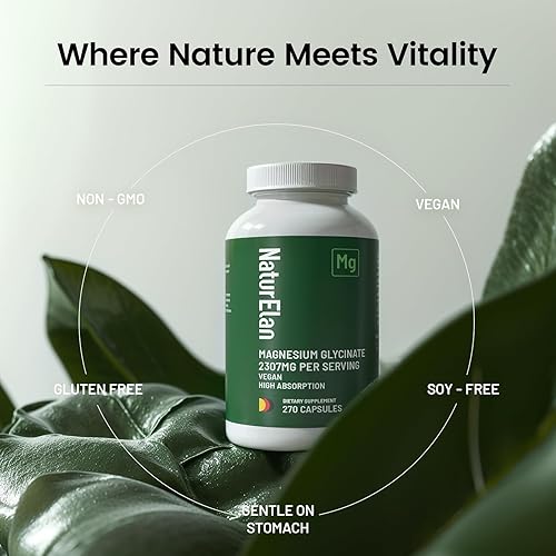 Miniatura 4 de Glicinato de magnesio 2307 mg, 270 cápsulas, suplementos de magnesio puro para aliviar el estrés, dormir, músculo, nervio, corazón y apoyo del