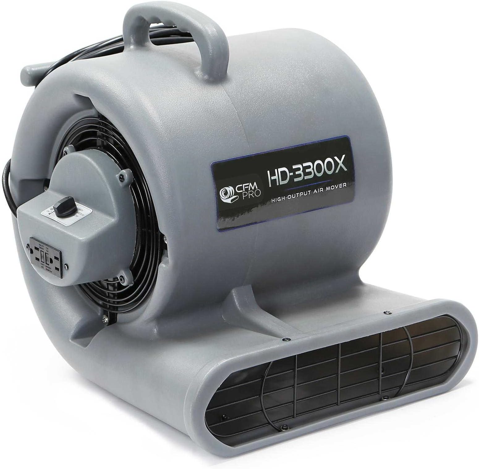 Air Mover Carpet Floor Dryer 3 Speed 1/3 HP Blower Fan with 2 GFCI Outlets - Stackable - Grey - Industrial Water Flood Damage Restoration (6 Pack)
