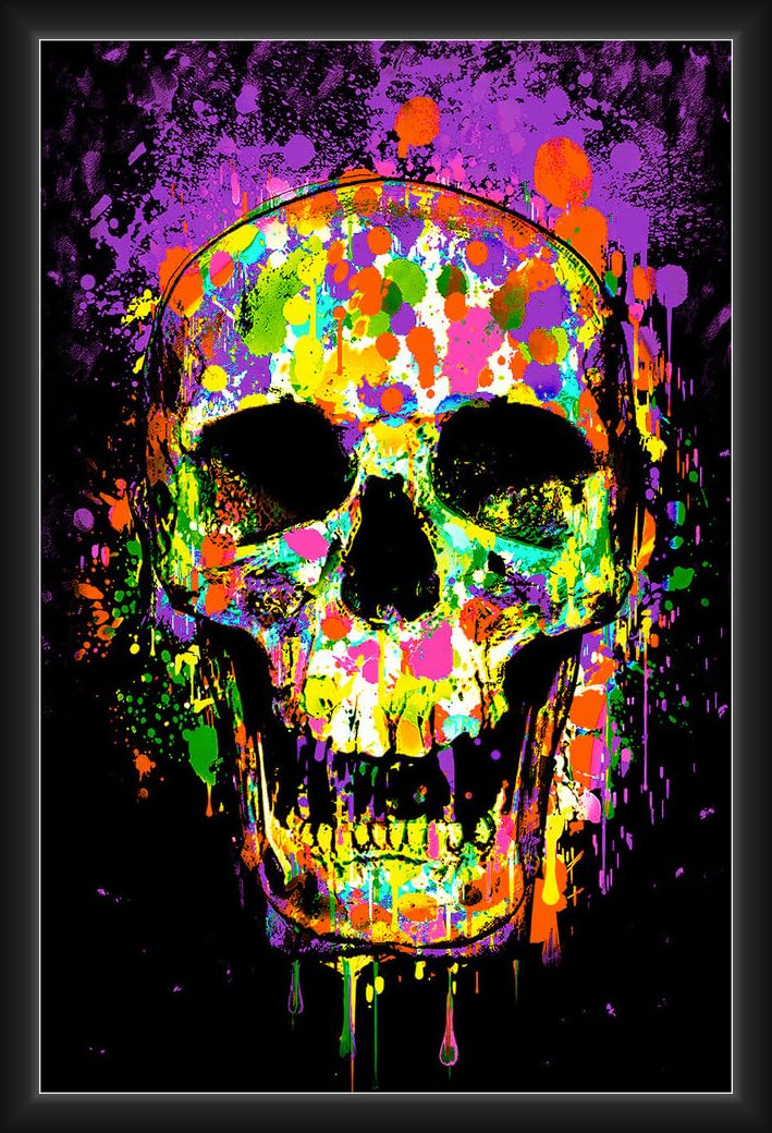 Poster Splatter Skull avec cadre en bois robuste et verre plexi haute transparence