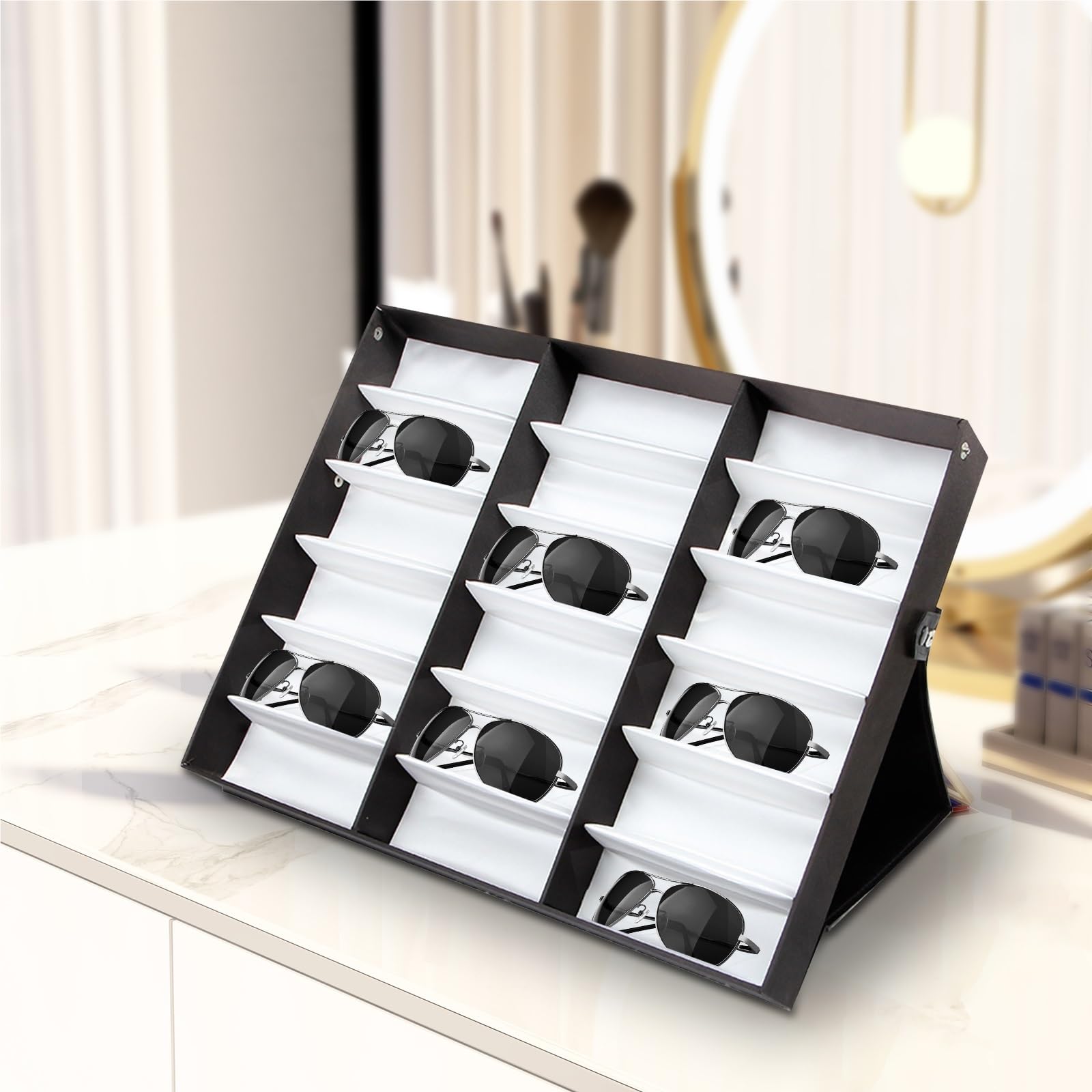 Estuche de almacenamiento for gafas con 18 ranuras, caja expositora rejillas Muilti, soporte for, organizador sol Para Gafas