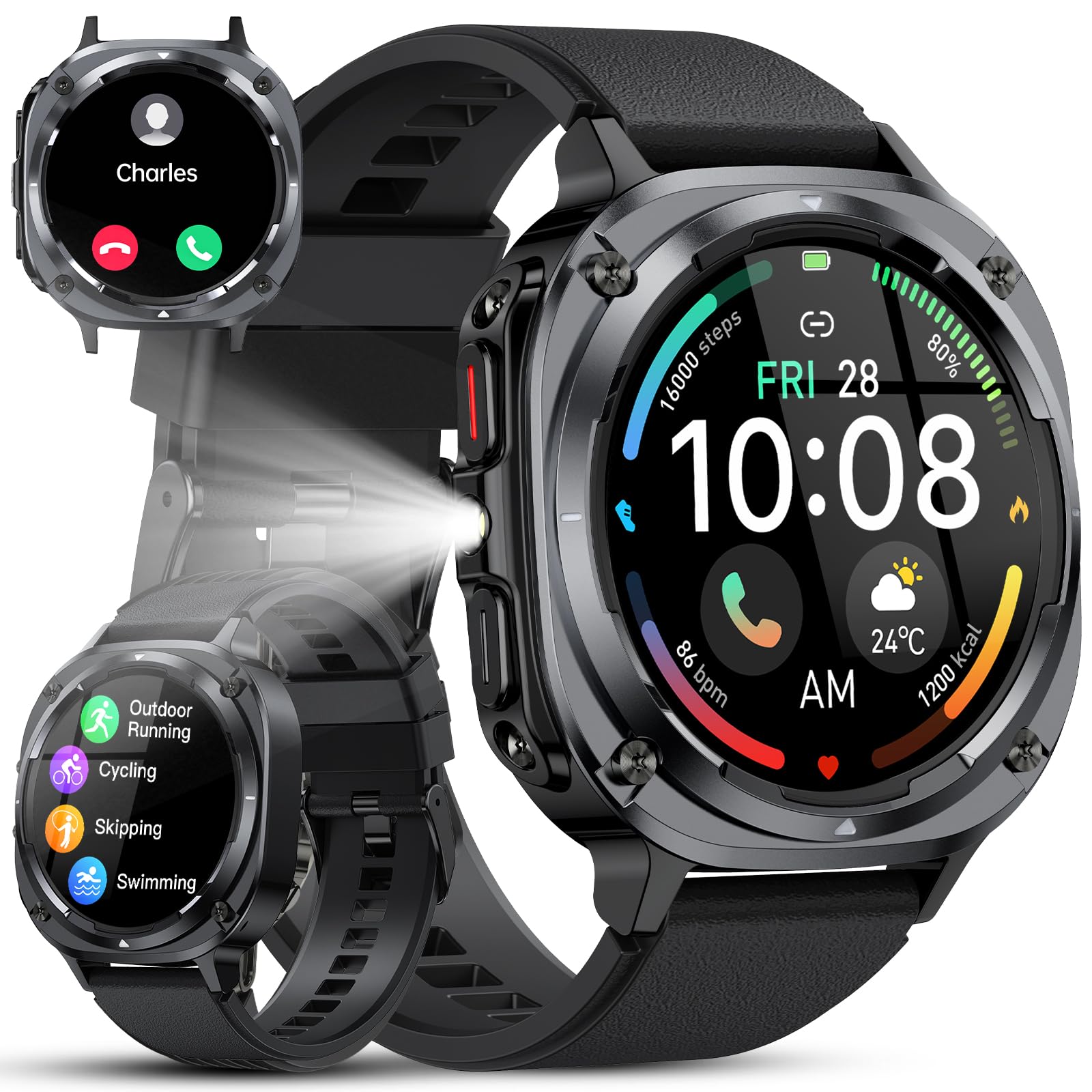 Reloj Inteligente Hombre Militar, 1.45" HD Smartwatch Hombre con Llamadas BT 5.4, 114+ Modos Deportivos, Monitor de Sueño/Podómetro/Pulsómetro, IP68 Impermeable Pulsera Actividad para Android iOS