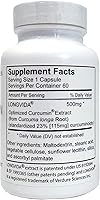 Vista 3 de Longvida Curcumina 500 mg 60 cápsulas – Alta absorción 285 veces más suplemento de curcumina biodisponible sin OMG, vegano y sin gluten, 60 porciones