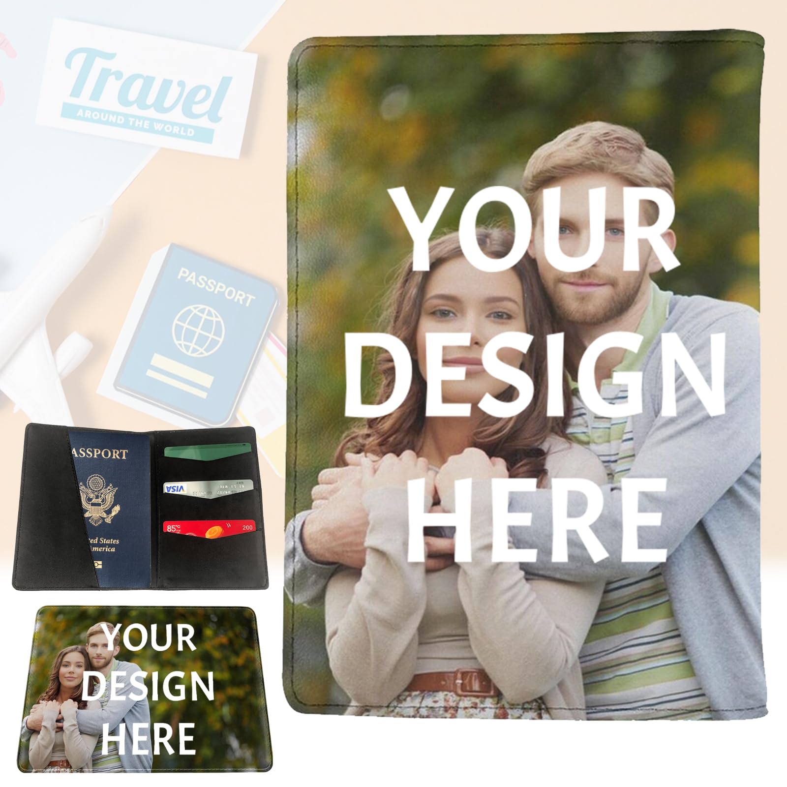 HDSD Custom Passport Holder Cover, Personalized Passport Case with Your Photo Text Logo, Portable Travel Credit Card Wallet for Men Women