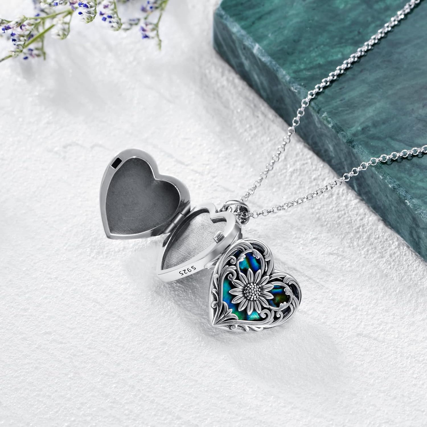 SOULMEET Sunflower Heart Abalone Locket Necklace That Holds 3 Pictures, You Are My Sunshine Locket Necklace - Image 4