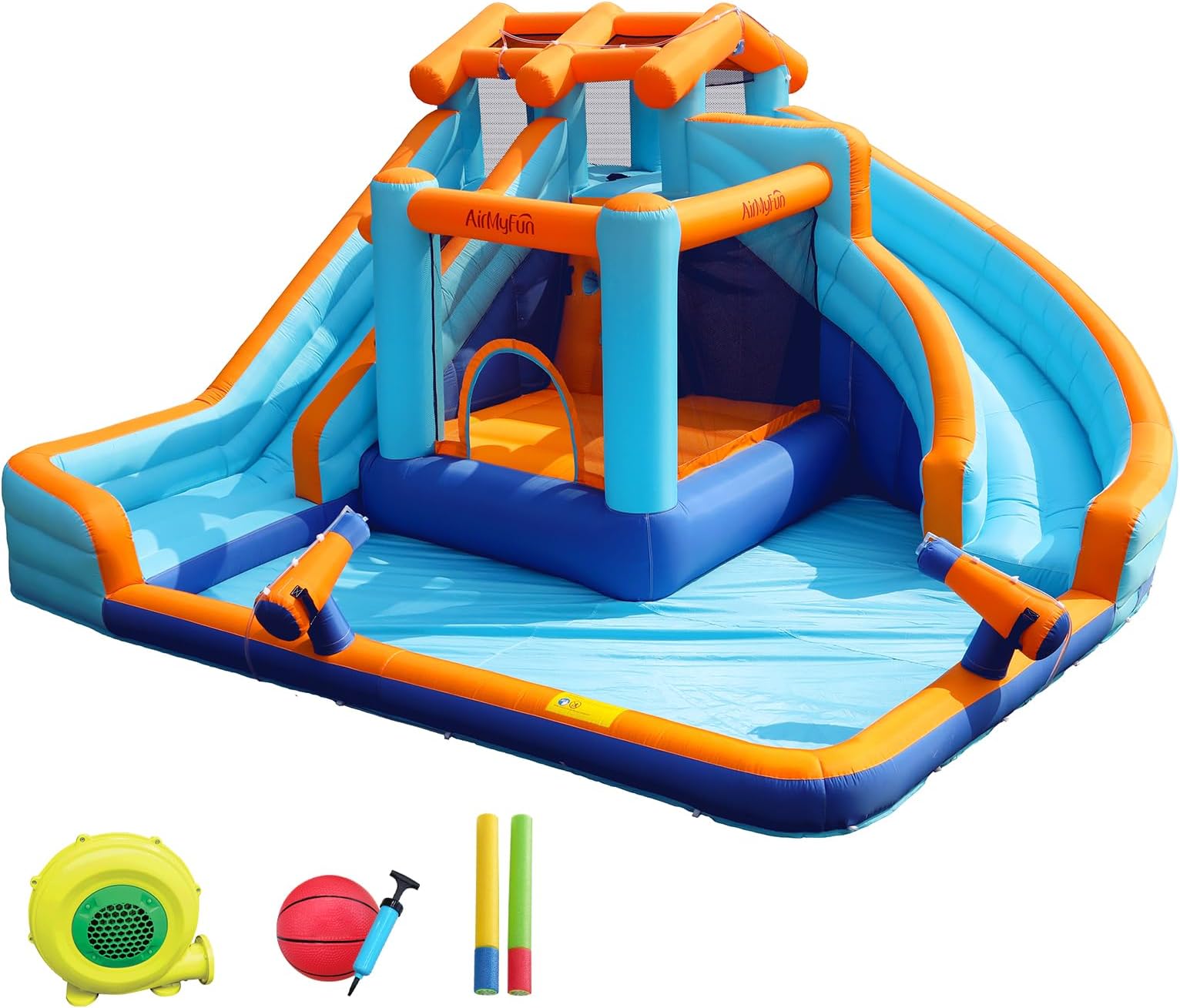 Water Slide Bounce House for Kid and Adult Outdoor with Large Splash Pool Inflatable Bouncy Castle with Long Dual Slide and Basketball Hoop for Kids Outdoor