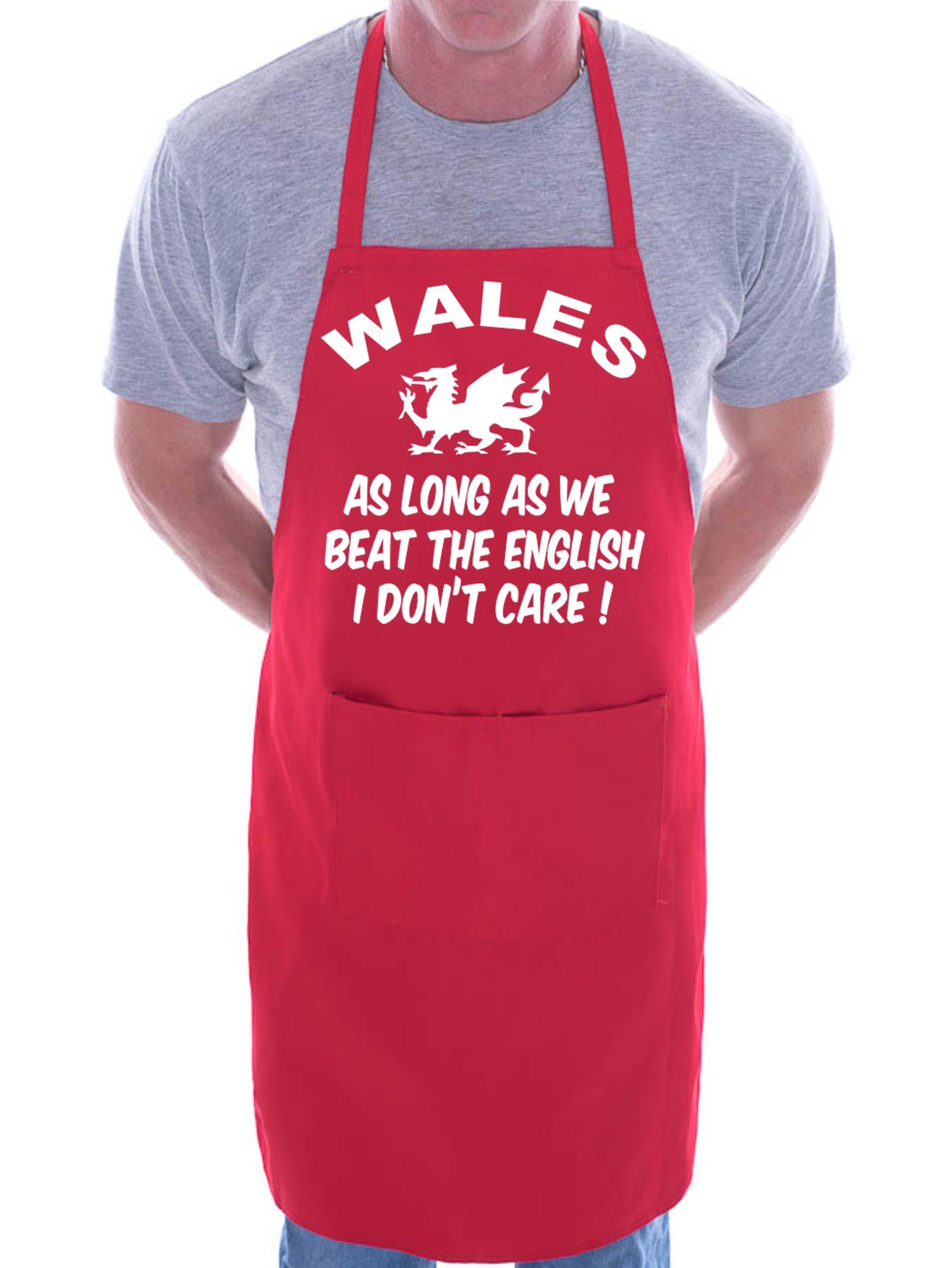 Print4u Men's Red Welsh Rugby Beat The English Bbq Cooking Funny Novelty Apron