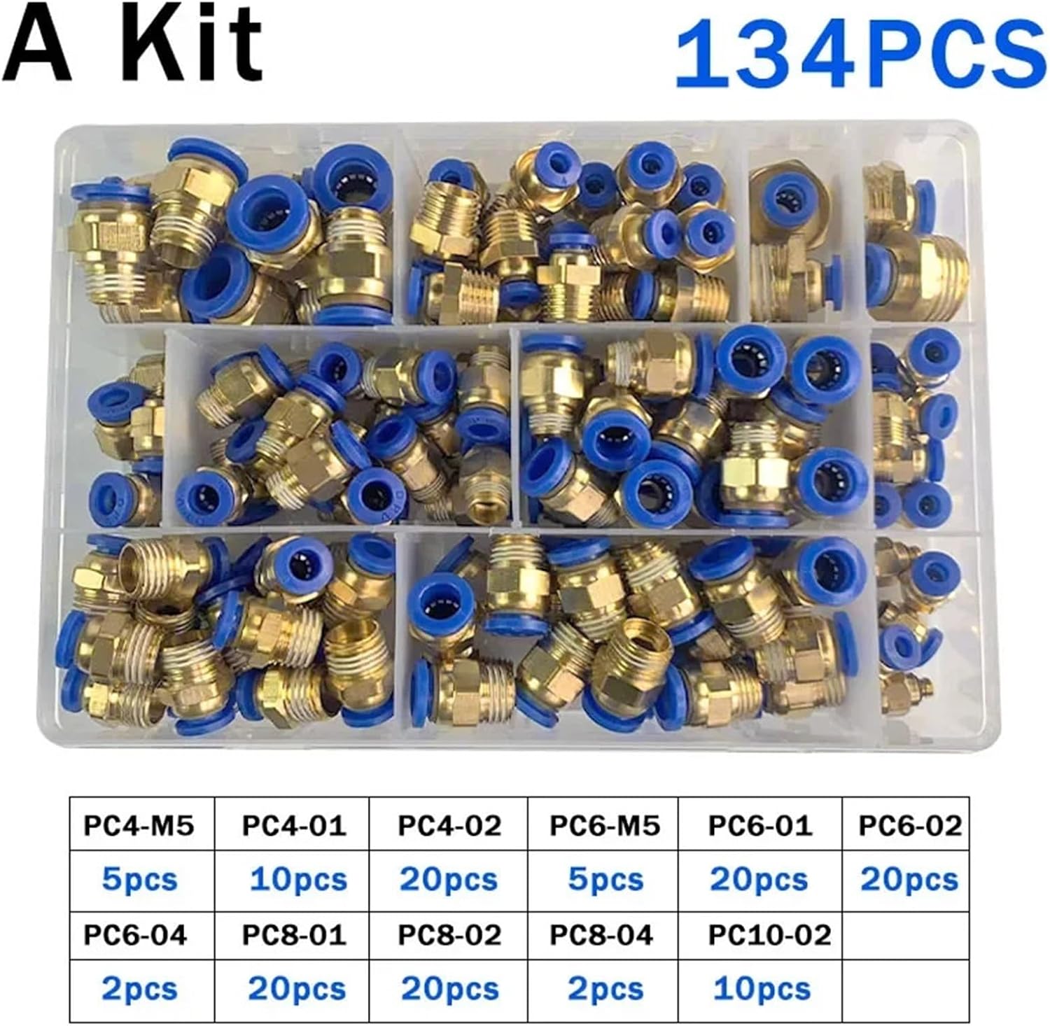 Boxed PC Air Joint Connectors Pneumatic Fittings Quick Connectors with 1/4 1/8 Male Thread for Air Connections PC4-M5 PC6-01(A kit (134pcs),1 BOX)