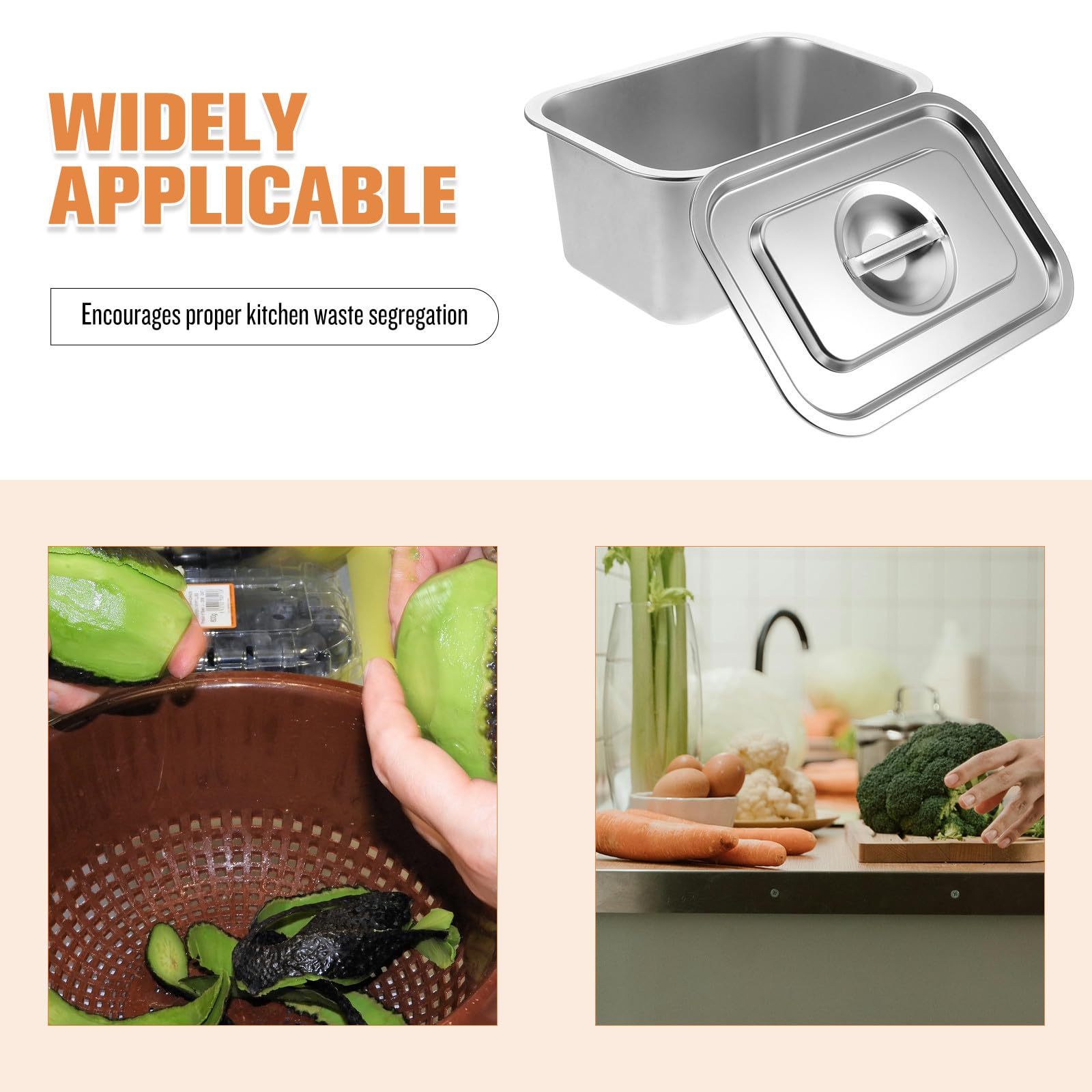 ERINGOGO Composteur Cuisine Acier Inoxydable avec Couvercle Bac à Déchets Alimentaires pour Compostage Intérieur Étanche et Facile à Nettoyer de Hauteur pour Compostage Maison