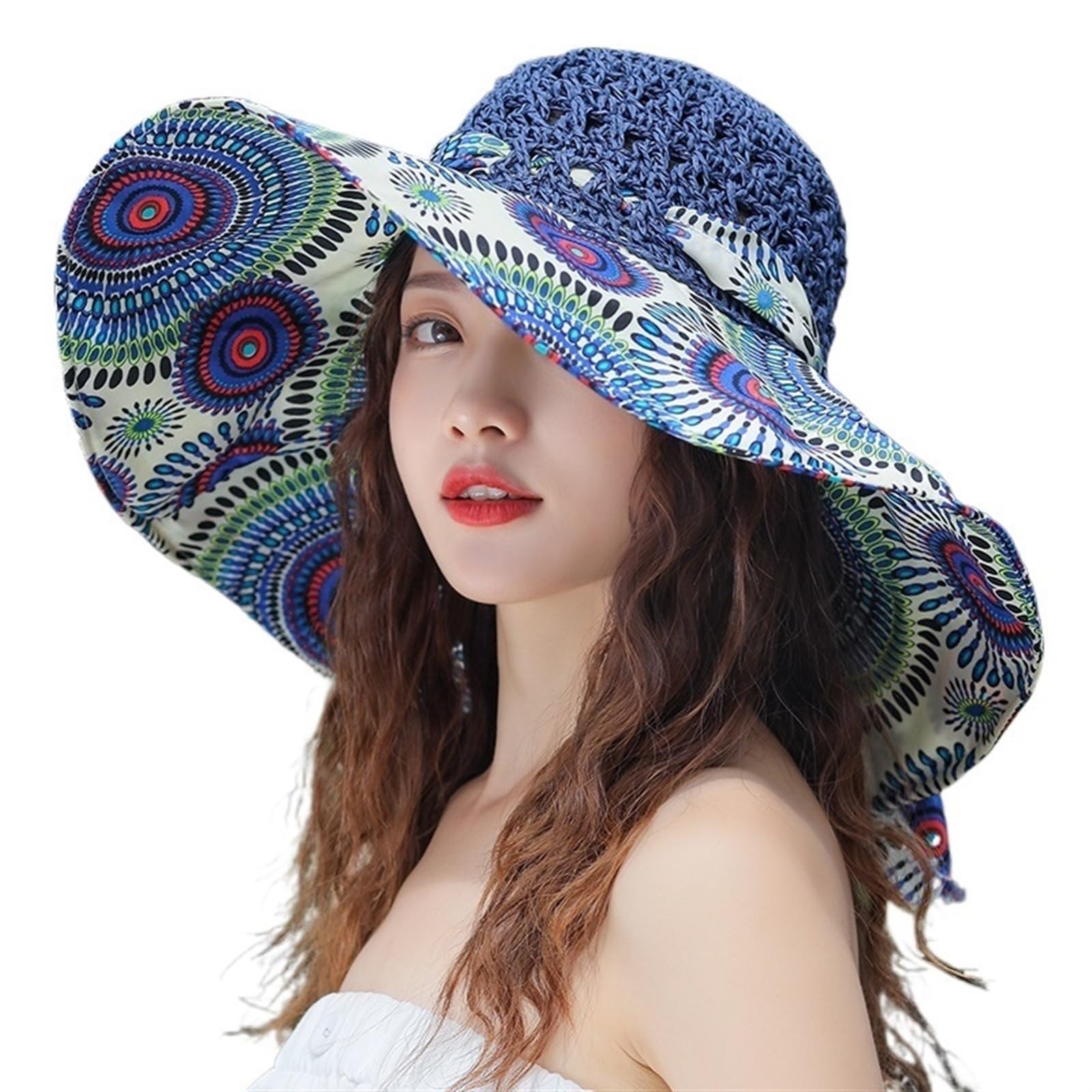 Cappello estivo da donna, pieghevole, in paglia, Panamas, protezione UV, visiera parasole, mare, spiaggia, cappello estivo