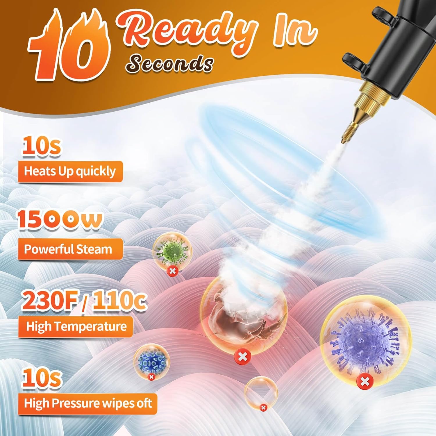 Handheld Steam Cleaner,HCCTWOOW 1500W High Pressure Steamer for Cleaning (Red-High Heat Steamer)