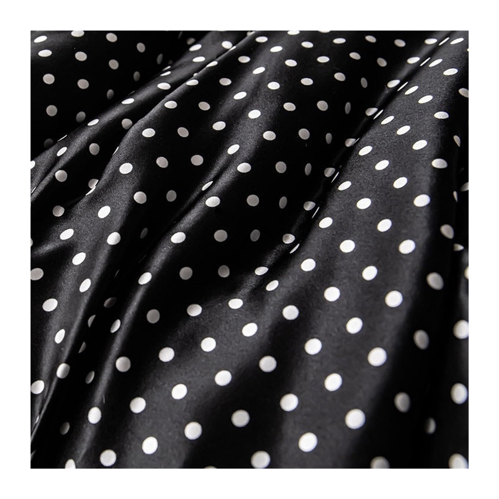 Polka Dots Fabric 19 Momme Polka Dot Silk Fabric for Apparel Mulberry Material Pajama Dress Making(Black,1 Meter)
