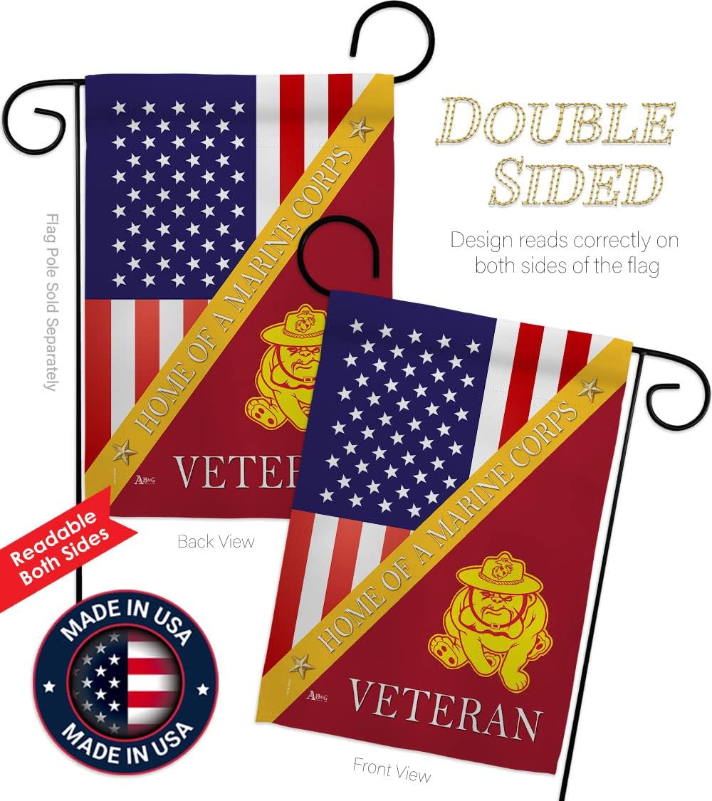 Home of USMC Garden Flag - Set with Stand Armed Forces Marine Corps Semper Fi United State American Military Veteran Retire Official - House Banner Cemetery Yard Rememberance Veterans Day Gifts