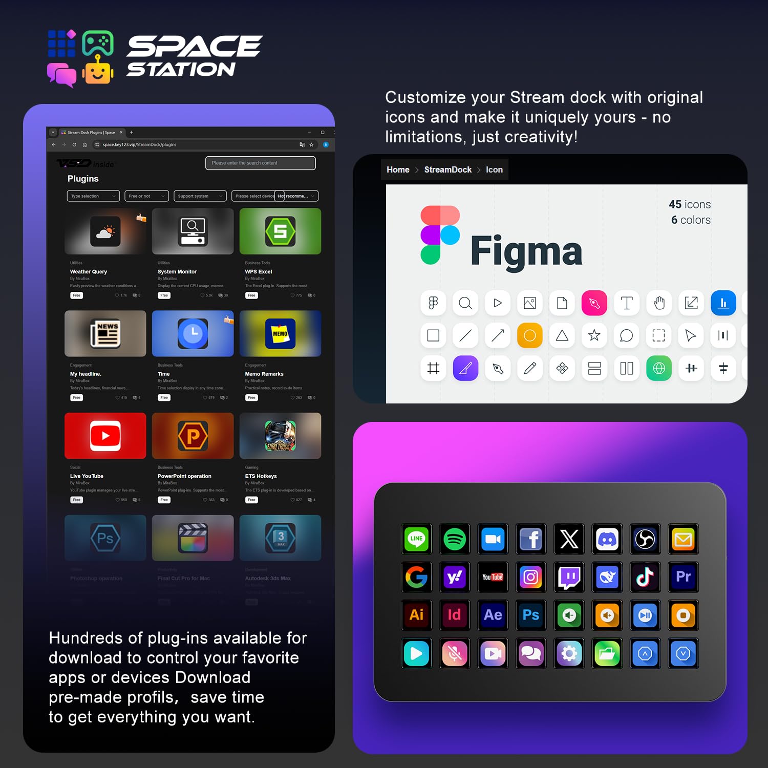 TreasLin /VSDinside XL Streaming Deck & Macro Keypad - 32 teclas personalizables con ruedas de desplazamiento + luz RGB, teclado de acceso directo programable para gamers creadores trabajan en OBS