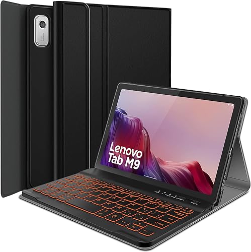 Funda de teclado retroiluminada para Lenovo Tab M9 de 9 pulgadas 2023 (TB-310FU/TB-310XU), 7 colores retroiluminación teclado inalámbrico