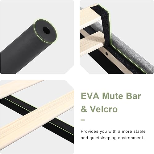 Miniatura 6 de Feonase Base de cama de tamaño matrimonial con cabecera tapizada con respaldo de ala, plataforma y soporte de listones de madera resistente, fácil