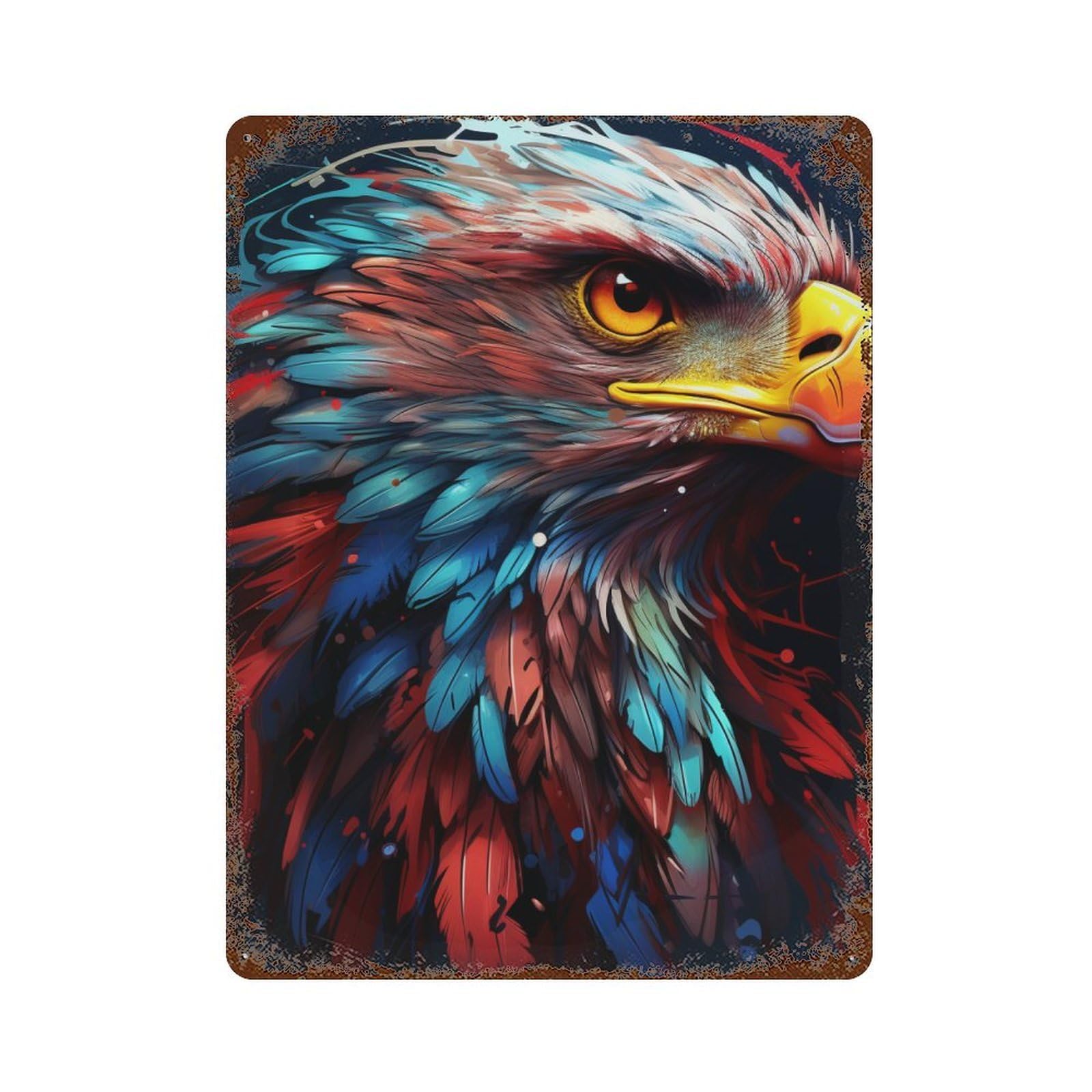 Eagle Art Print, Wildlife Decor Rust Effect Tin Sign 15.7"x11.8", Retro Wall Decor for Pub, Kitchen And Man Cave Decor
