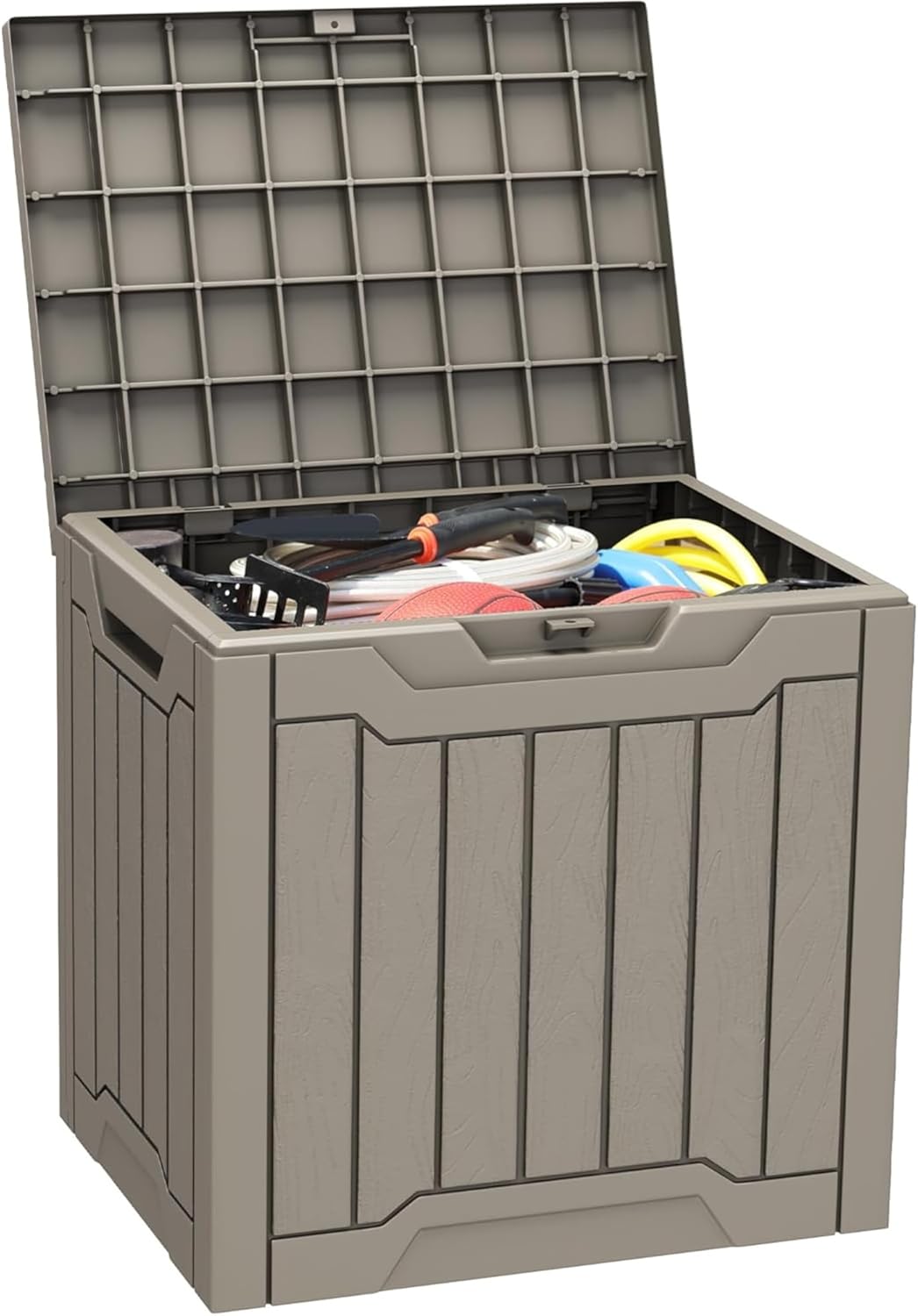 YITAHOME 31 Gallon Outdoor Storage Deck Box, Waterproof Resin Package Delivery and Storage Box with Lockable Lid for Patio Furniture Cushions, Pool Accessories, Garden Tools, Taupe 31 Gallon Taupe