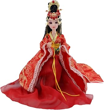 Chinese Doll for Girl,2024 Asia Doll Decoration with Bracket Shoes, Headdress, Oriental Doll for Birthday Wedding Valentines Day, Red