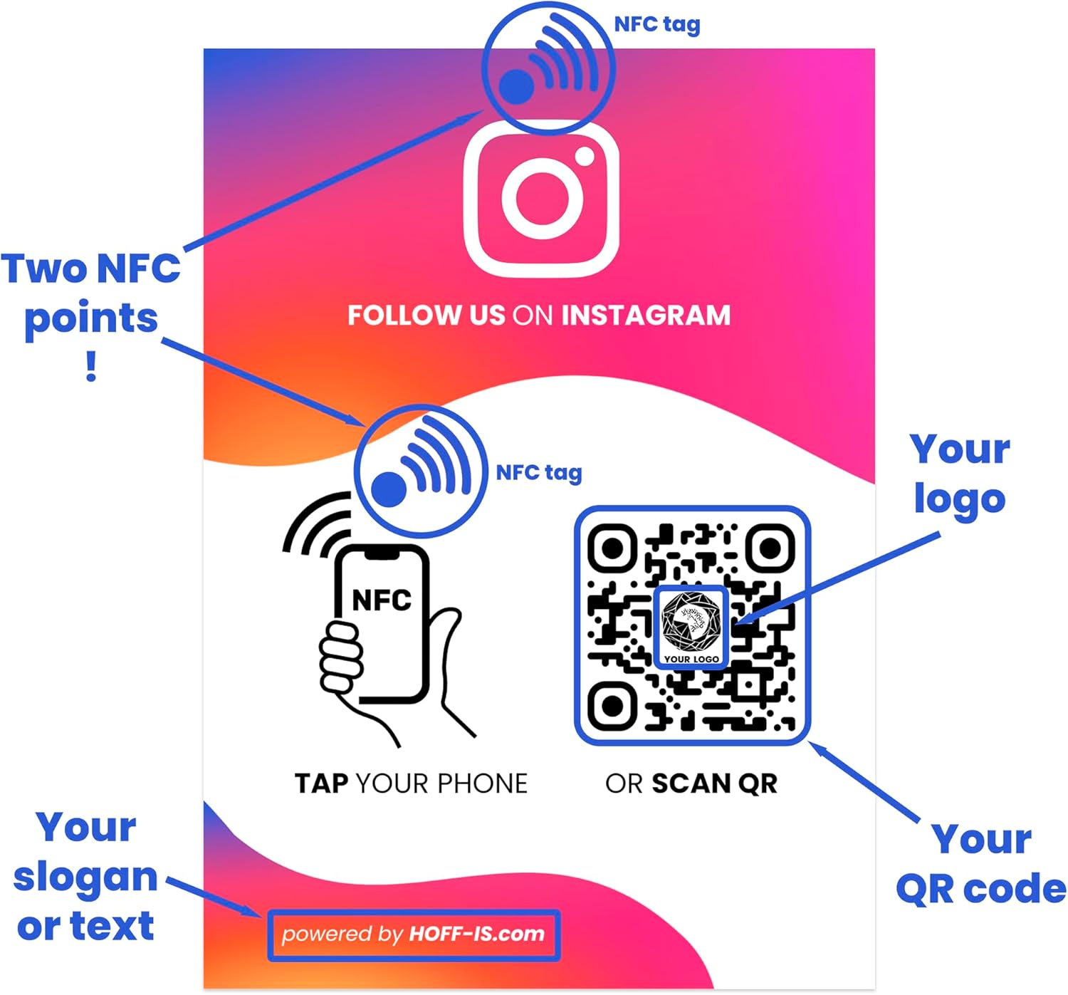 NFC Stand for Instagram follows | NFC & QR Code custom sign for Instagram follows (1 Stand | 5x7 inches)