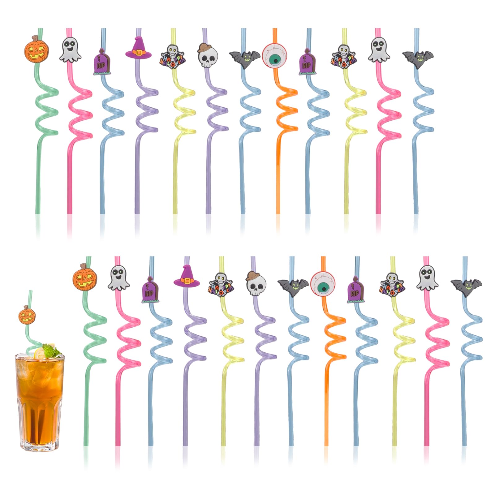 X-BLTU 24 Pcs Halloween Party Straws, Reusable Drinking Straw