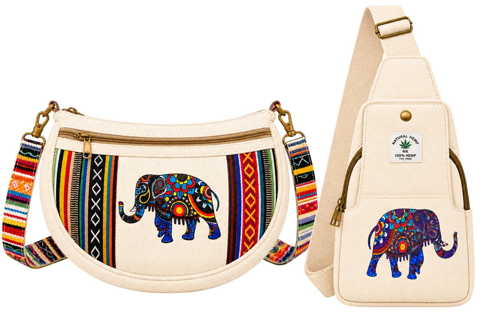 Fancy Half Moon Hathi Printed Sling Bag for Women + Chest Bag Hathi Print
